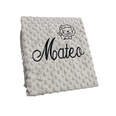 Manta puntitos Bebé Color GRIS Bordado Nombre + Dibujo NEGRO 2