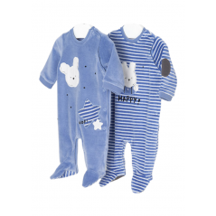 Pack 2 pijamas de punto aterciopelado recién nacido ECOFRIENDS Color Azul